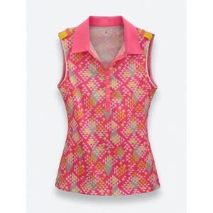 Golf America | Sleeveless Golf Polo | Geometric Triangle Print | Small